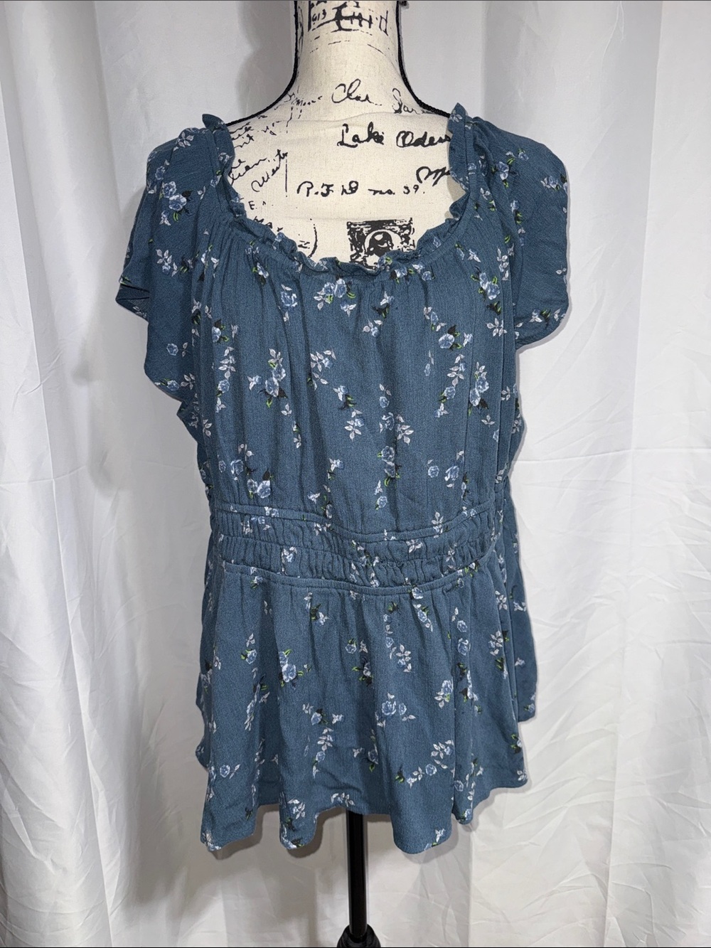 torrid Blue Floral Ruffle Peplum Tunic